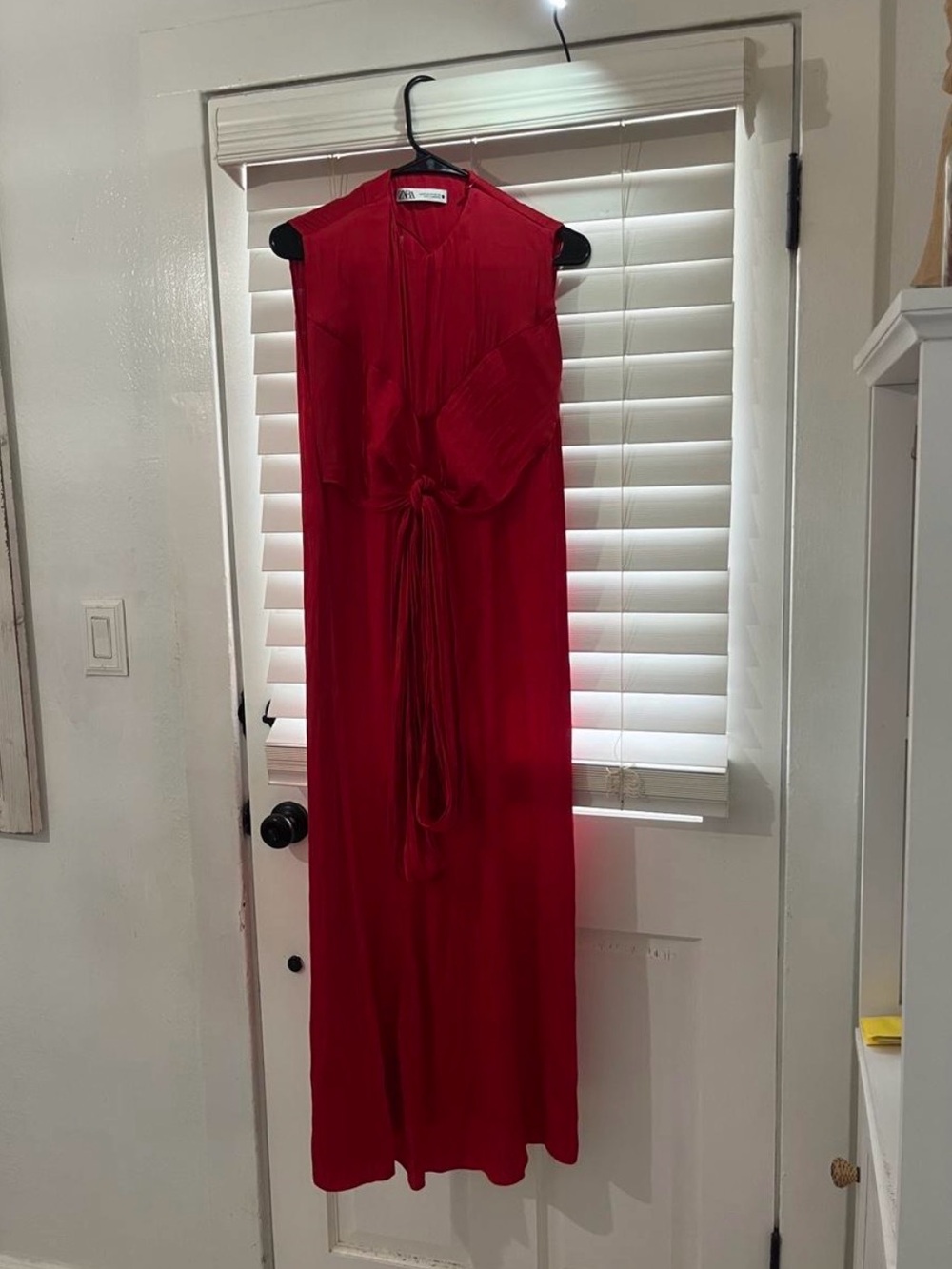 Zara Red Sleeveless Tie-Waist Maxi Dress